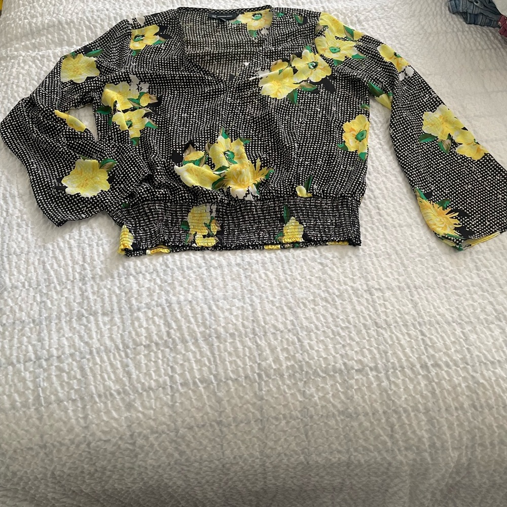 (NWOT)INC International Concepts Black and Yellow Checkered Blouse